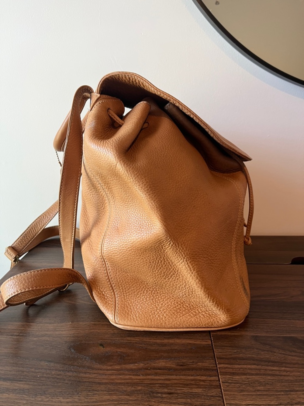 Vintage Coach Tan Large Leather Drawstring Backpack - Picture 5 of 9